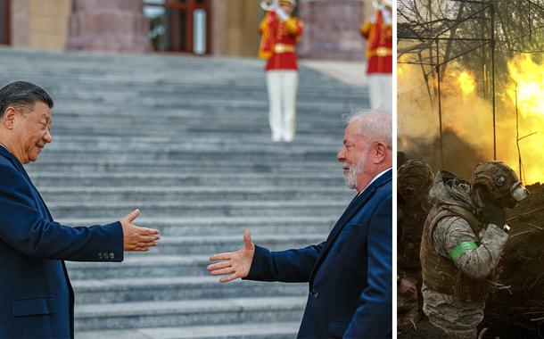 O presidente da China, Xi Jinping recebe no Grande Palácio do Povo, o presidente Luiz Inácio Lula da Silva | Artilharia ucraniana dispara durante combates perto da cidade ucraniana de Bakhmut