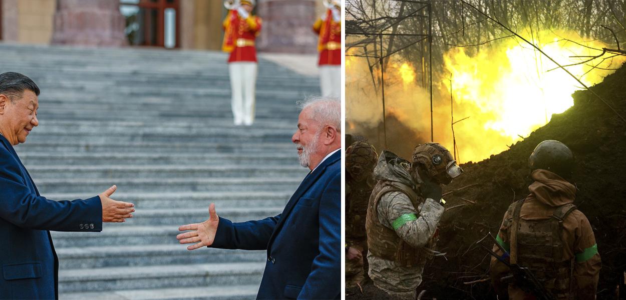 O presidente da China, Xi Jinping recebe no Grande Palácio do Povo, o presidente Luiz Inácio Lula da Silva | Artilharia ucraniana dispara durante combates perto da cidade ucraniana de Bakhmut