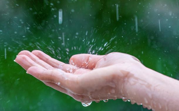 Close-up of wet female hands in rain