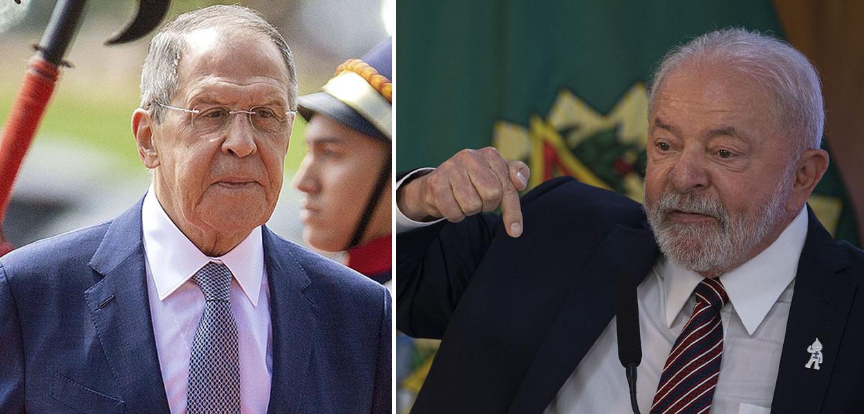 Sergei Lavrov (à esq.) e Luiz Inácio Lula da Silva