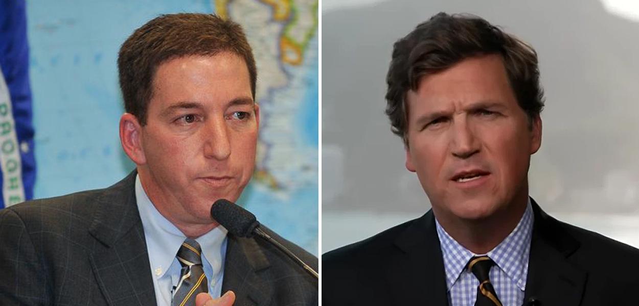 Glenn Greenwald (à esq.) e Tucker Carlson