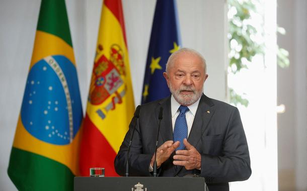 Presidente Luiz Inácio Lula da Silva durante entrevista coletiva no Palácio Moncloa, em Madri