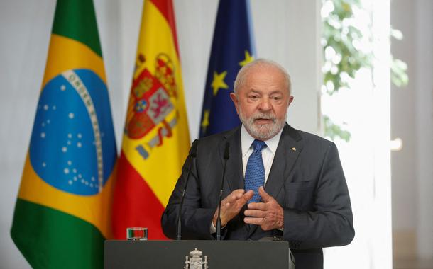 Presidente Luiz Inácio Lula da Silva durante entrevista coletiva no Palácio Moncloa, em Madri