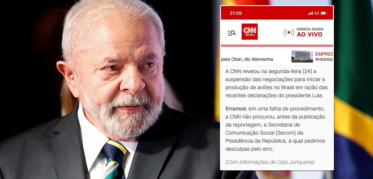 Luiz Inácio Lula da Silva e um print do recado emitido pela CNN Brasil