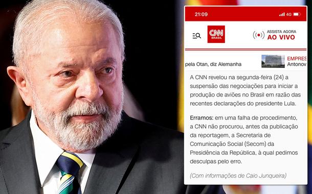 Luiz Inácio Lula da Silva e um print do recado emitido pela CNN Brasil