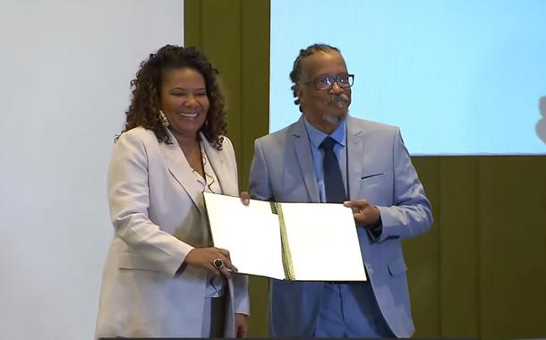 Ministra da Cultura Margareth Menezes e o presidente da Fundação Palmares, João Jorge