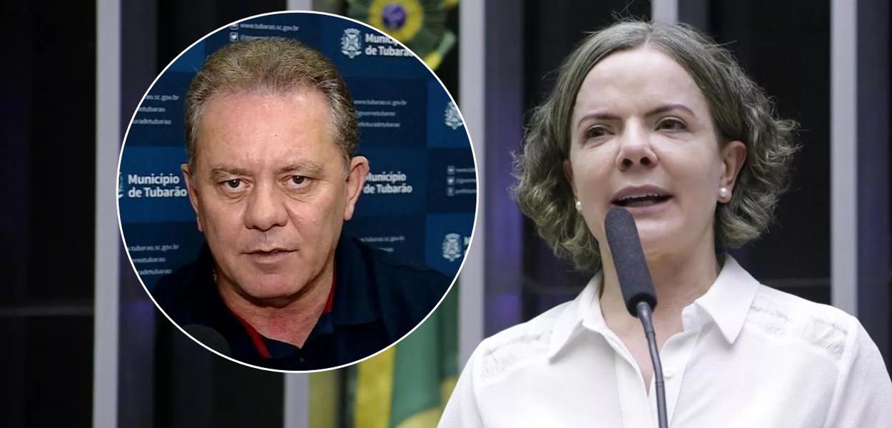 Joares Ponticelli, prefeito de Tubarão, e Gleisi Hoffmann