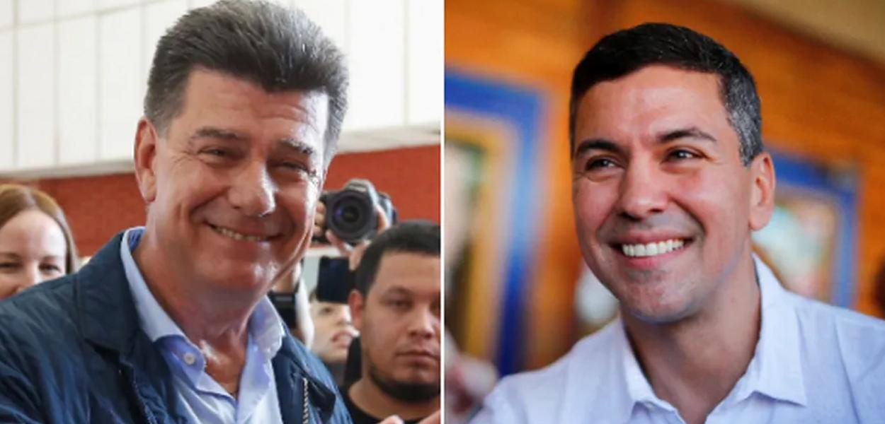 Candidatos Efrain Alegre e Santiago Pena durante eleição acirrada no Paraguai