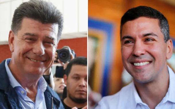 Candidatos Efrain Alegre e Santiago Pena durante eleição acirrada no Paraguai