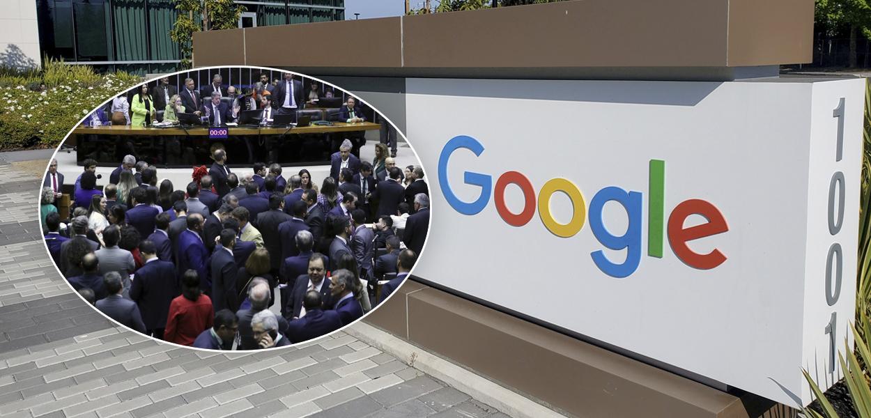 Plenário da Câmara dos Deputados e Sede do Google em Mountain View, Califórnia