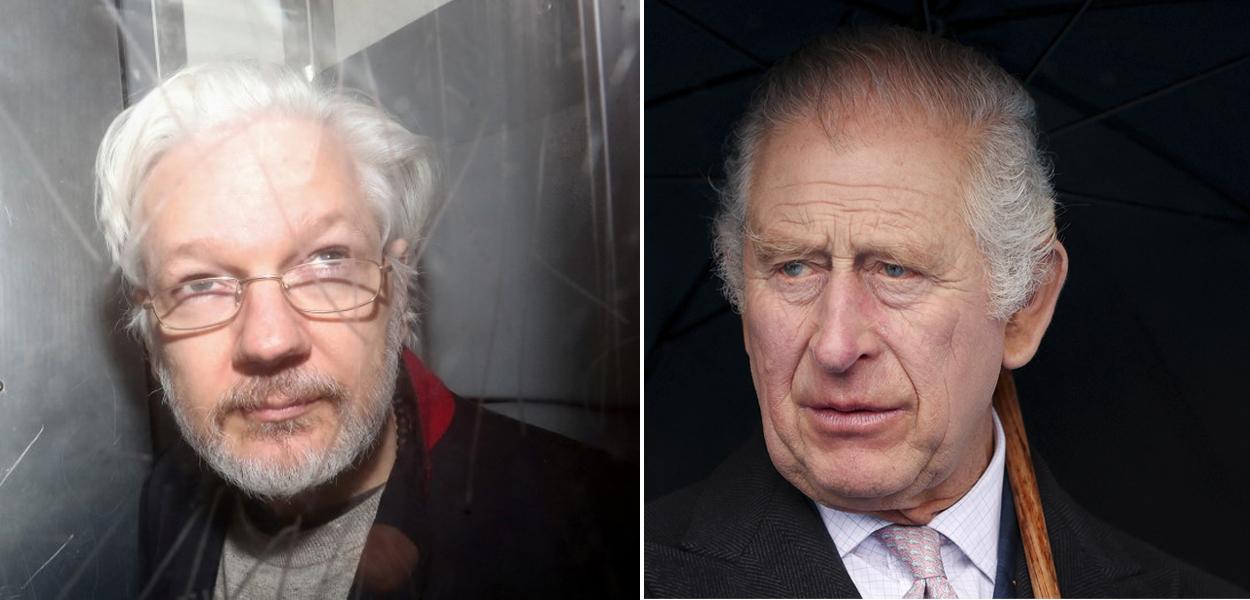 Julian Assange e rei Charles III (Foto: Reuters/Simon Dawson | Reuters/Phil Noble) Julian Assange e rei Charles III