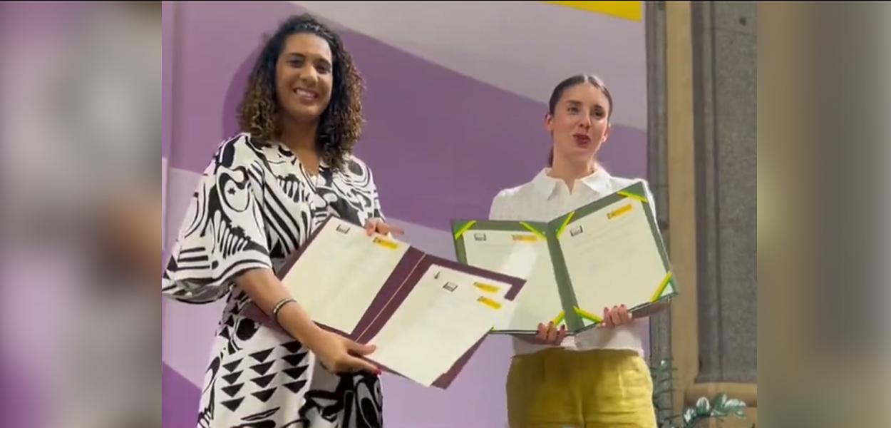 Ministra da Igualdade Racial do Brasil, Anielle Franco, e a ministra da Igualdade da Espanha, Irene Montero