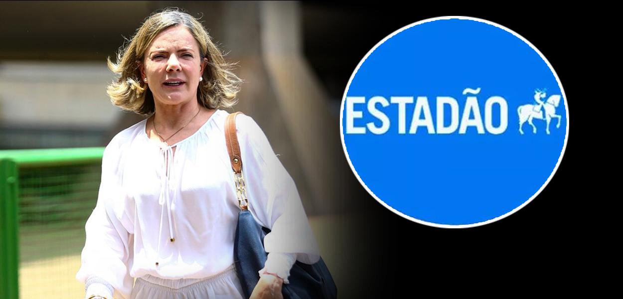 Gleisi Hoffmann e logomarca do jornal O Estado de S.Paulo