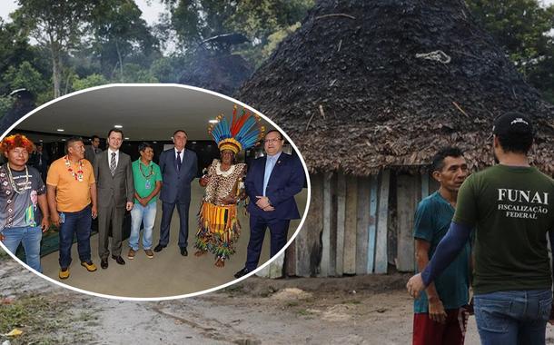 Jair Bolsonaro e Anderson Torres com indígenas e Funai