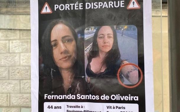 Um dos cartazes espalhados por Paris durante mutirão de busca da brasileira Fernanda Santos Oliveria, que desapareceu em Paris, em 6 de maio de 2023