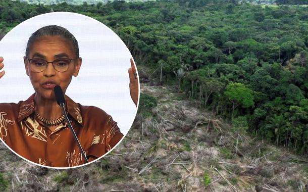 Marina Silva e vista aérea de trecho desmatado no Estado do Pará