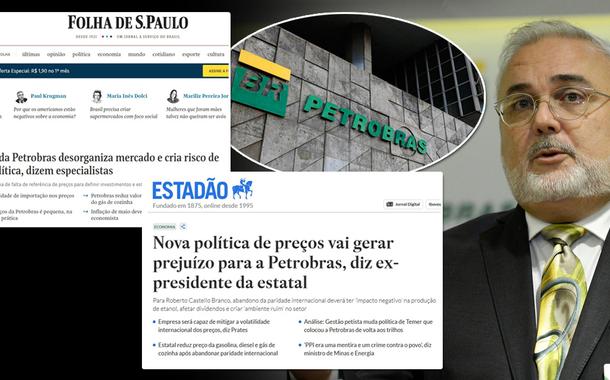 Montagem (da esq. para a dir.): Prints de reportagens dos jornais Folha de S.Paulo, O Estado de S.Paulo, Petrobrás e Jean Paul Prates, presidente da estatal