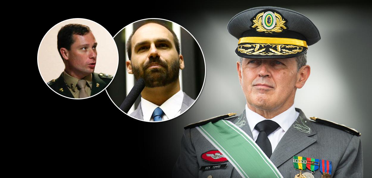 Comandante do Exército, general Tomás Paiva, deputado Eduardo Bolsonaro e Mauro Cid