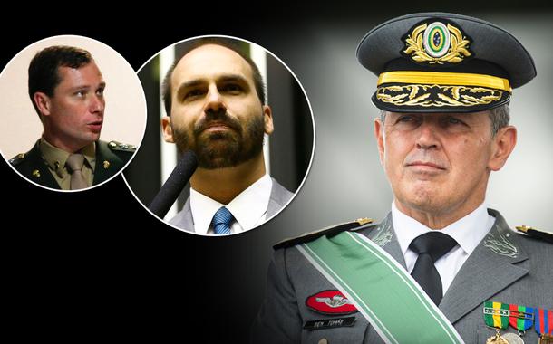 Comandante do Exército, general Tomás Paiva, deputado Eduardo Bolsonaro e Mauro Cid