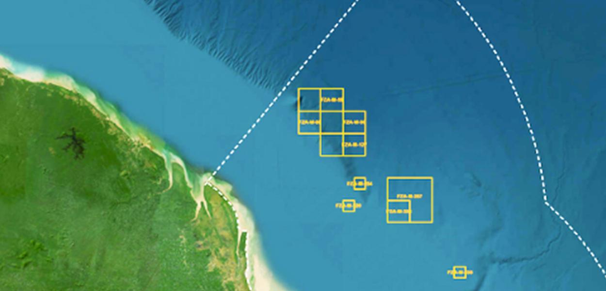 Blocos de exploração pretendidos pela Petrobras localizados na bacia sedimentar da foz do Amazonas