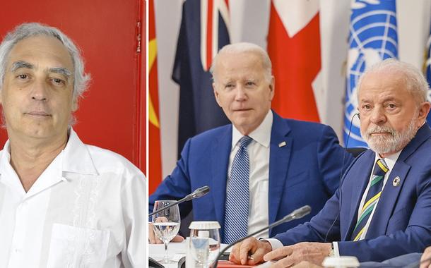 José Reinaldo Carvalho e Joe Biden com Lula durante Sessão de trabalho do G7