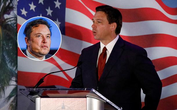 Elon Musk e o governador da Flórida, Ron DeSantis, em Orlando