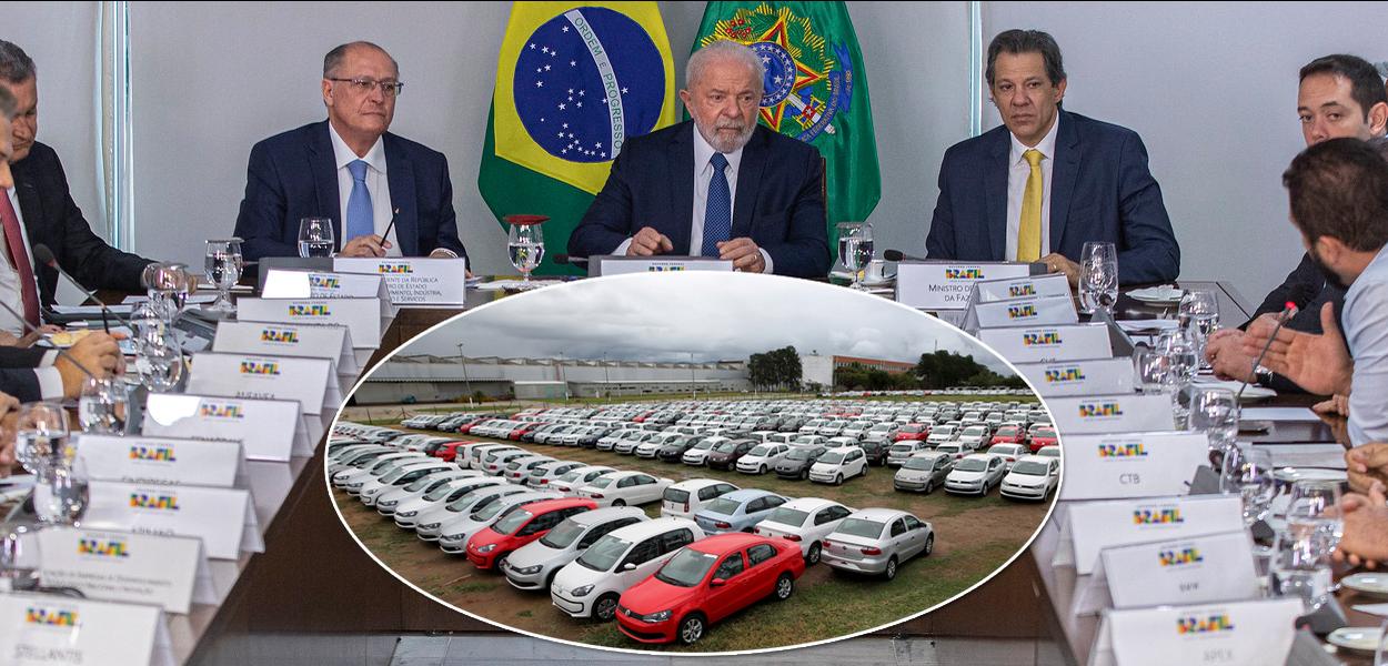 Reunião entre membros do governo Lula e carros estacionados