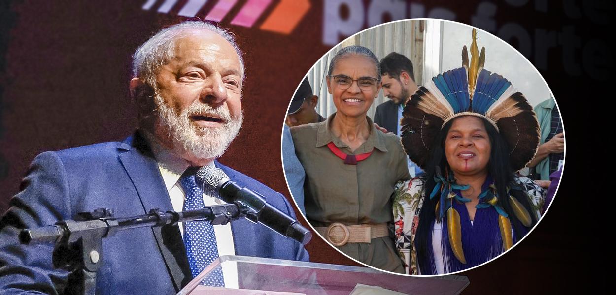 Lula e Marina Silva com Sonia Guajajara