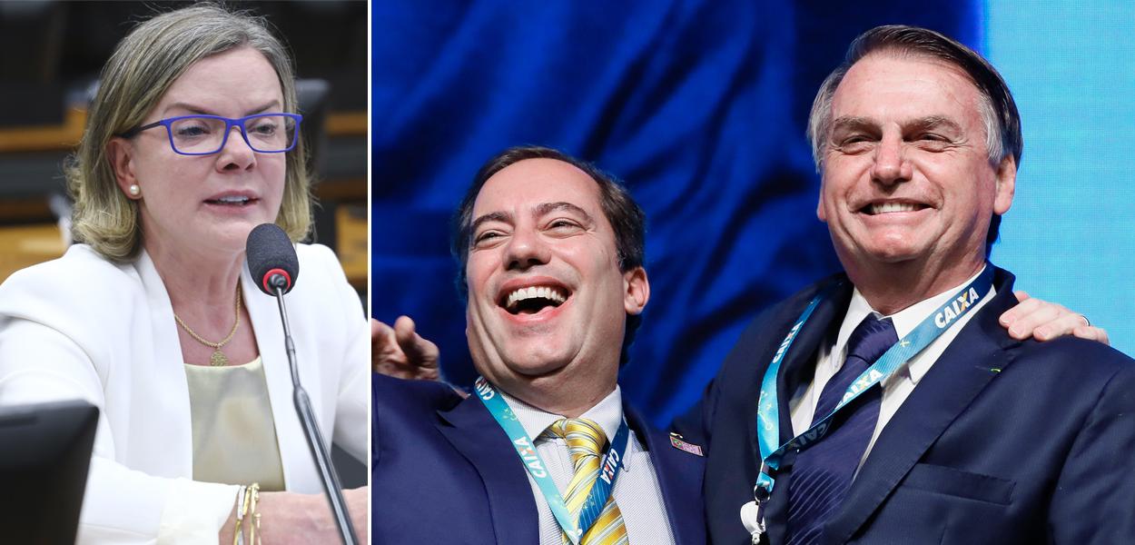 Gleisi Hoffmann, Pedro Guimarães e Jair Bolsonaro