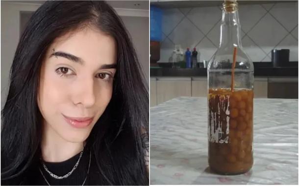 Thais Medeiros (esquerda) e garrafa de pimenta em conserva que ela cheirou Goiás