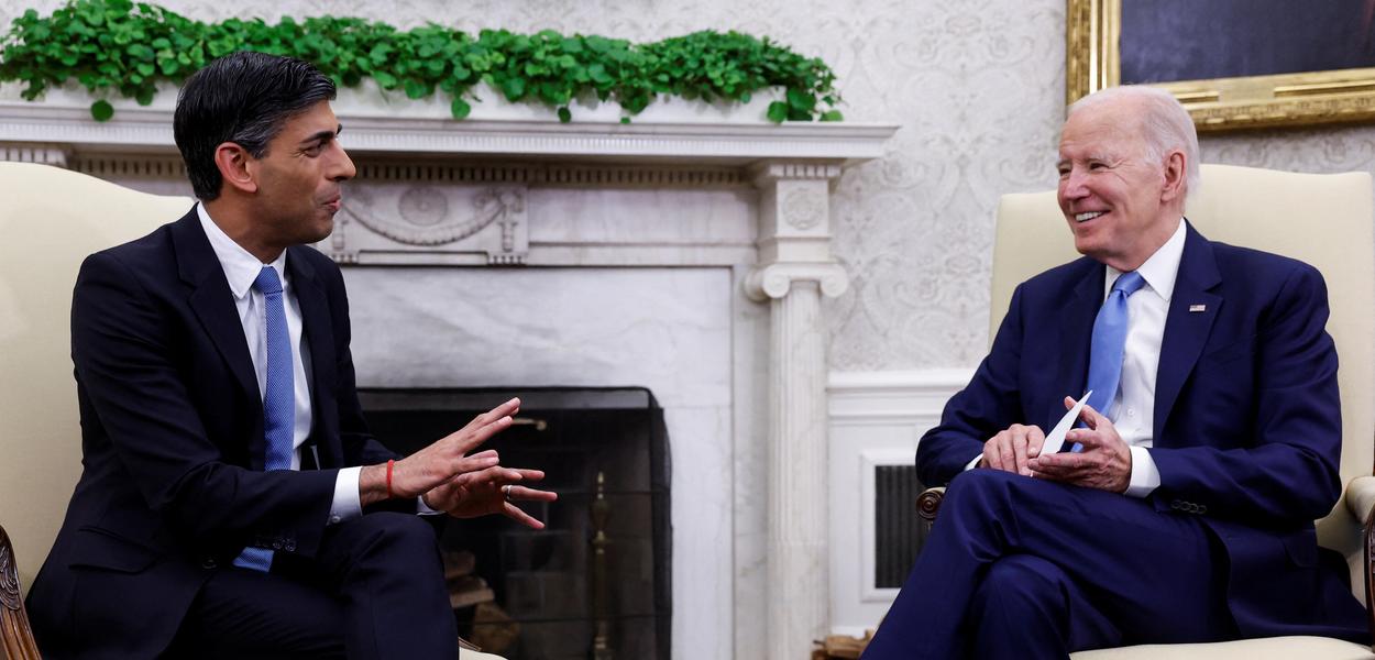 Britain's Prime Minister Rishi Sunak speaks during a meeting with U.S. President Joe Biden in the Oval Office at the White House in Washington, U.S., June 8, 2023. REUTERS/Evelyn Hockstein