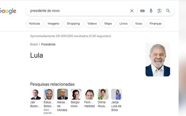 Busca no Google mostra Lula como presidente do Partido Novo