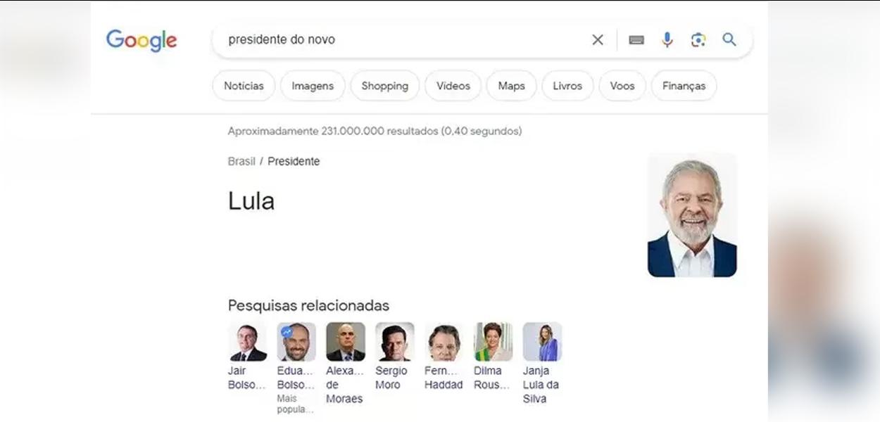 Busca no Google mostra Lula como presidente do Partido Novo