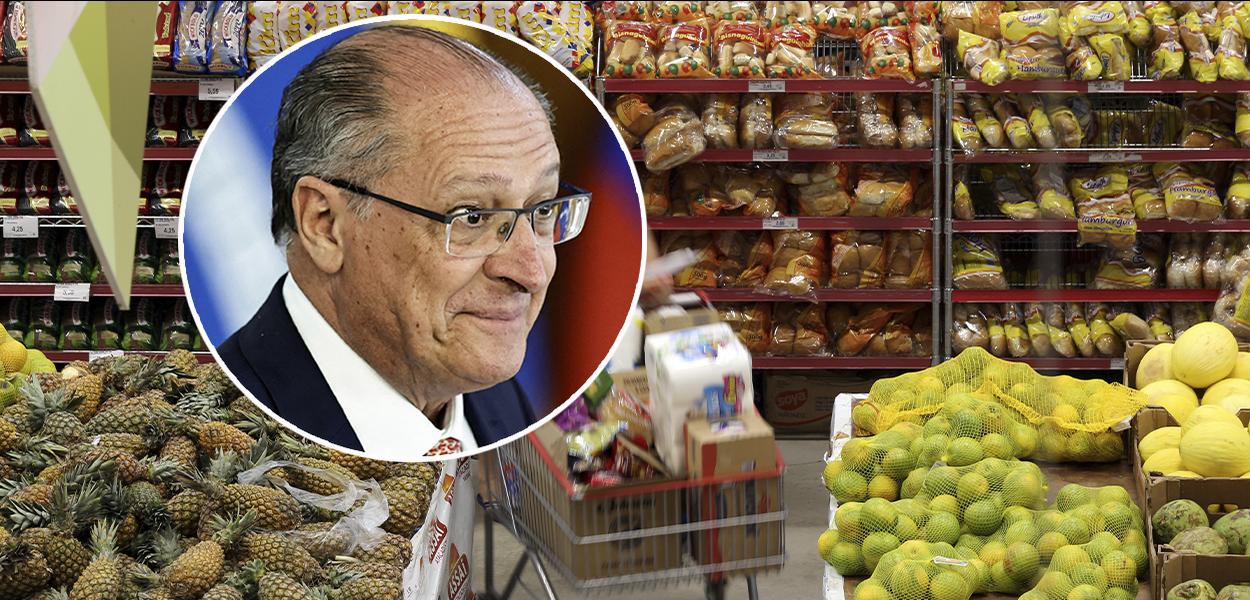 Geraldo Alckmin e alimentos em supermercado