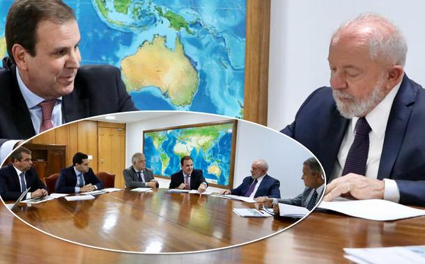 Eduardo Paes (gravata rosa), Luiz Inácio Lula da Silva (gravata escura) e outros membros do governo federal durante reunião em Brasília