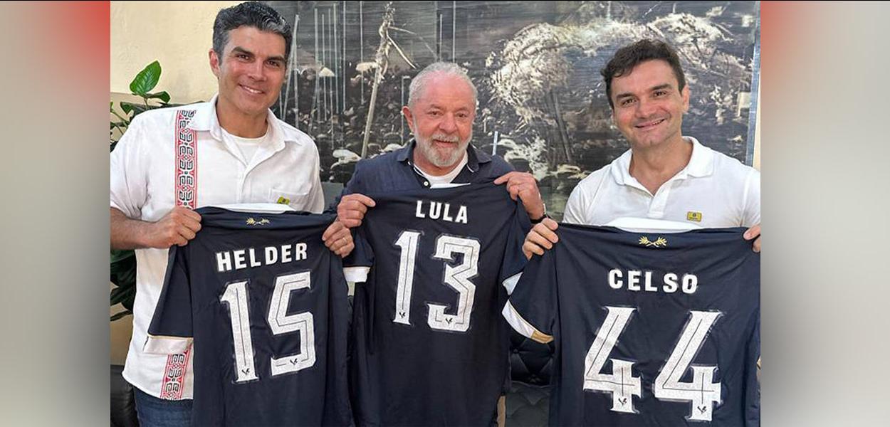 O governador do Pará, Hélder Barbalho (MDB), o presidente Lula (PT) e o deputado Celso Sabino (União-PA) (Foto: Divulgação) O governador do Pará, Hélder Barbalho (MDB), o presidente Lula (PT) e o deputado Celso Sabino (União-PA)