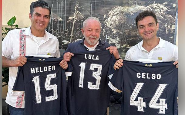 O governador do Pará, Hélder Barbalho (MDB), o presidente Lula (PT) e o deputado Celso Sabino (União-PA)