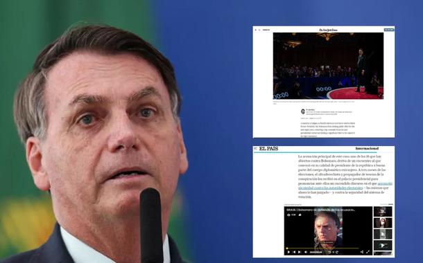 Jair Bolsonaro e prints de matérias dos jornais The New York Times e El País