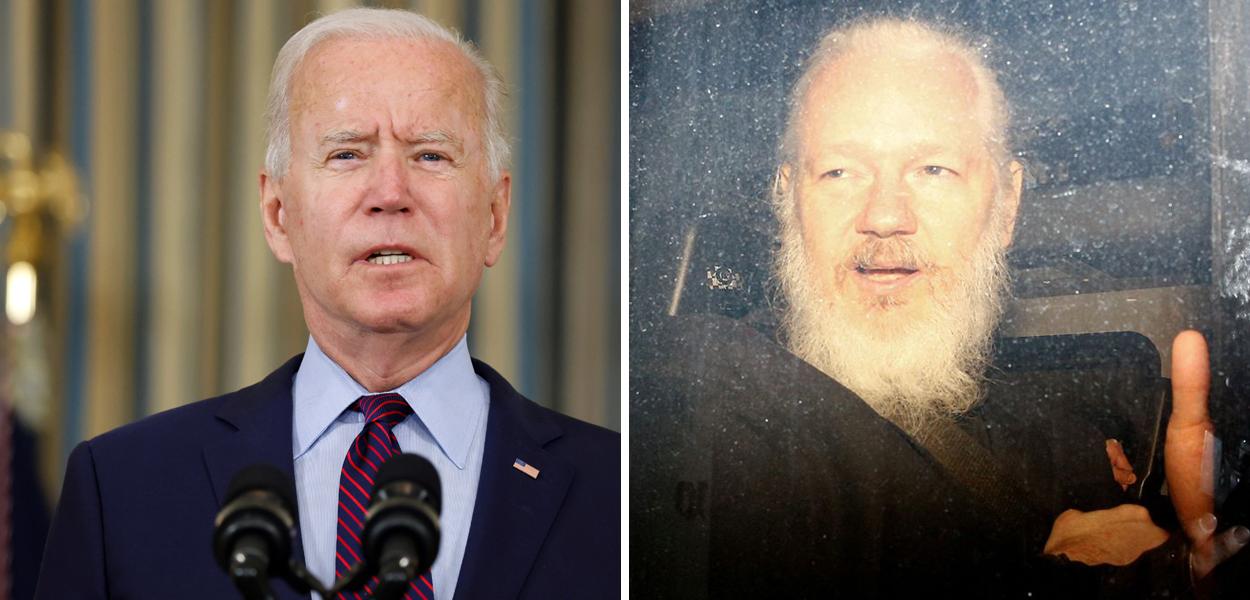 Joe Biden (à esq.) e Julian Assange