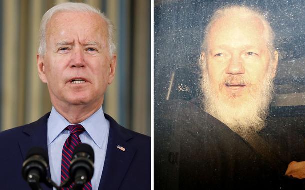 Joe Biden (à esq.) e Julian Assange